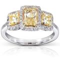 14k Gold 1 5/8 ct TDW Certified Yellow and White Diamond Ring (H-I, SI2-I1)