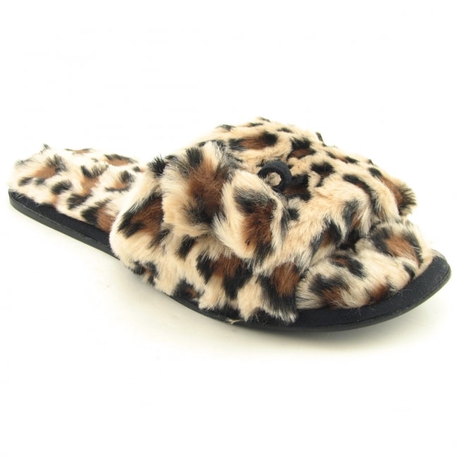 Charter Club Womens Faux Fur Pom Slide Brown Slippers (Size 9