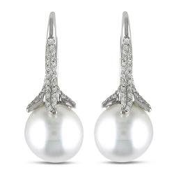14k Gold South Sea Pearl and 1/2 CT TDW Diamond Earrings (10 mm) (G-H, SI1)