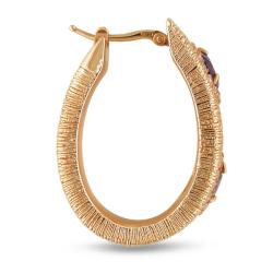 18k Pink Gold Amethyst and Pink Cubic Zirconia Hoop Earrings