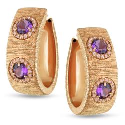 18k Pink Gold Amethyst and Pink Cubic Zirconia Hoop Earrings