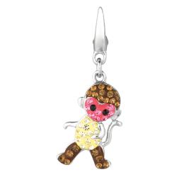 Sterling Silver Brown, Pink and Champagne Crystal Monkey Charm