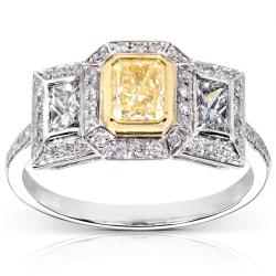 14k Gold 1 1/3 ct TDW Certified Yellow and White Diamond Engagement Ring