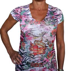 S-Twelve Animal Print Rhinestone Heart Top