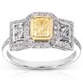14k Gold 1 1/3 ct TDW Certified Yellow and White Diamond Engagement Ring