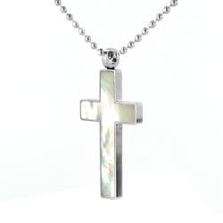 Stainless Steel White Mother of Pearl Inlay Cross Necklace