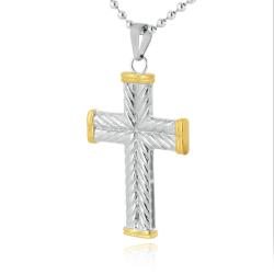 Stainless Steel and Goldplated Antiqued Style Cross Necklace