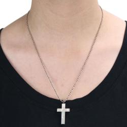 Stainless Steel White Mother of Pearl Inlay Cross Necklace