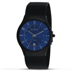 Skagen Men's Black Titanium Blue Dial Watch 
