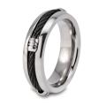 Men's Titanium Black Steel Cable Inset 6.7mm Ring