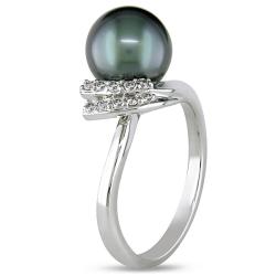 14k White Gold Tahitian Pearl and 1/10ct TDW Diamond Ring (8-8.5 mm)(G-H, I1-I2)