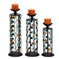 Color Medley Metal Pillar Candle Holders - Set of 3