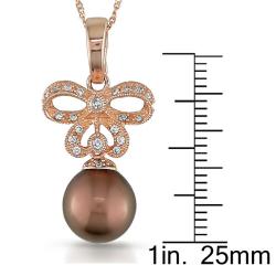 14k Pink Gold 1/6ct TDW Diamond Tahitian Pearl Necklace (G-H, SI2)
