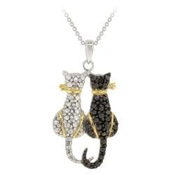 DB Designs Tri-color Black Diamond Accent Two Cats Necklace