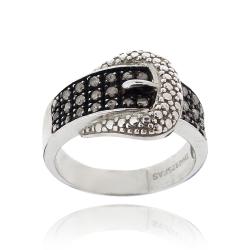 Sterling Silver 1/4ct TDW Black Diamond Buckle Ring