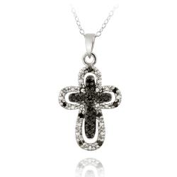 Sterling Silver 1/10ct TDW Black Diamond Cross Necklace