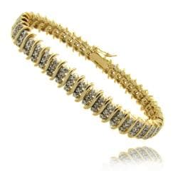 Fusion 14k Gold Overlay 1/4 ct TW Diamond Three Row 'S' Bracelet