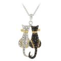 Tri-color Black Diamond Accent Two Cats Necklace