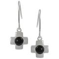 Sterling Silver Created Black Onyx Greek Cross Earrings
