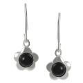 Sterling Silver Created Black Onyx Flower Earrings