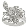 Silvertone Cubic Zirconia Butterfly and Flower Ring