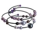 Pearls For You Dyed Freshwater Pearl Black Rubber Cuff Bracelets (Set of 3) (5-9 mm)