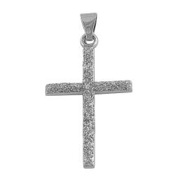 14k White Gold Diamond-cut Cross Pendant