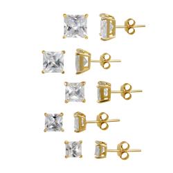 Icz Stonez Gold over Silver Cubic Zirconia Stud Earrings (Set of 5) (24.8ct TGW)