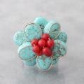 Copper Turquoise and Red Coral Flower Ring (Thailand)