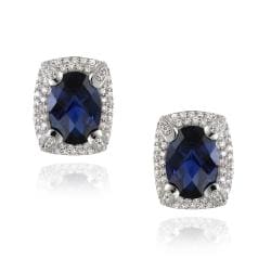 Glitzy Rocks Rhodium-plated Lab-created Sapphire and CZ Accent Earrings (7.6ct TGW)