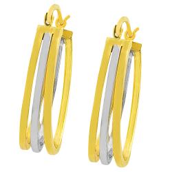 14k Two-tone Gold 3-row Oval Hoop Earrings