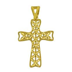 14k Yellow Gold Diamond-cut Ribbed Edge Cross Pendant