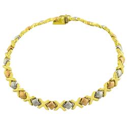 14k Tri-color Gold Polished/ Satin Hugs and Kisses Bracelet