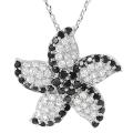 Silvertone Black and White Cubic Zirconia Flower Necklace