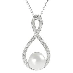 Tressa Silvertone Cubic Zirconia and Faux Pearl Tear Drop Necklace
