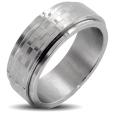 Stainless Steel Brushed and Polished Men's Checker Spinner Ring