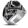 Stainless Steel with Black Onyx Stone Center Men's Ring