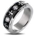 Stainless Steel Men's Celtic Cross and Tripple Crystal Stone Ring