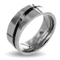 Stainless Steel Cubic Zirconia Men's Black Stripe Wedding Band