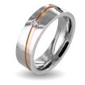 Stainless Steel Cubic Zirconia Men's Goldplated Stripe Wedding Band
