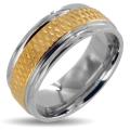 Polished Stainless Steel Men's Goldplated Grooved Center Wedding Band (8mm)