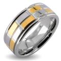 Stainless Steel Silver Men's Goldplated Checker Wedding Band