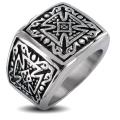 Stainless Steel Men's Tribal Decorated Celtic Cross Wide Ring