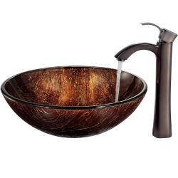 Kenyan Twilight Vessel Sink in Multicolor with Oil Rubbed Bronze Faucet
