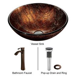 Kenyan Twilight Vessel Sink in Multicolor with Oil Rubbed Bronze Faucet