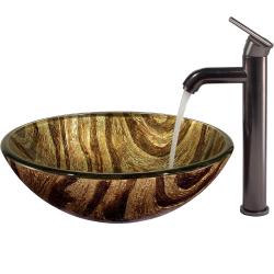 Zebra Vessel Sink in Multicolors with Oil Rubbed Bronze Faucet