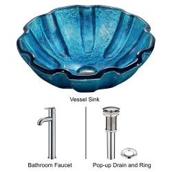 Mediterranean Seashell Vessel Sink in Blue with Chrome Faucet