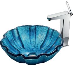 VIGO Mediterranean Seashell Glass Vessel Sink and Faucet Set in Chrome
