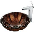 VIGO Walnut Shell Glass Vessel Sink and Faucet Set in Chrome