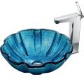 VIGO Mediterranean Seashell Glass Vessel Sink and Faucet Set in Chrome